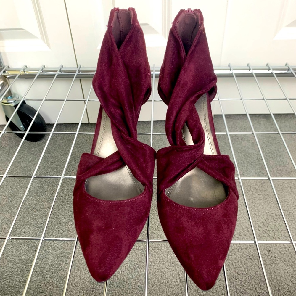 IMPO Burgundy Faux Suede Cross Over Heels